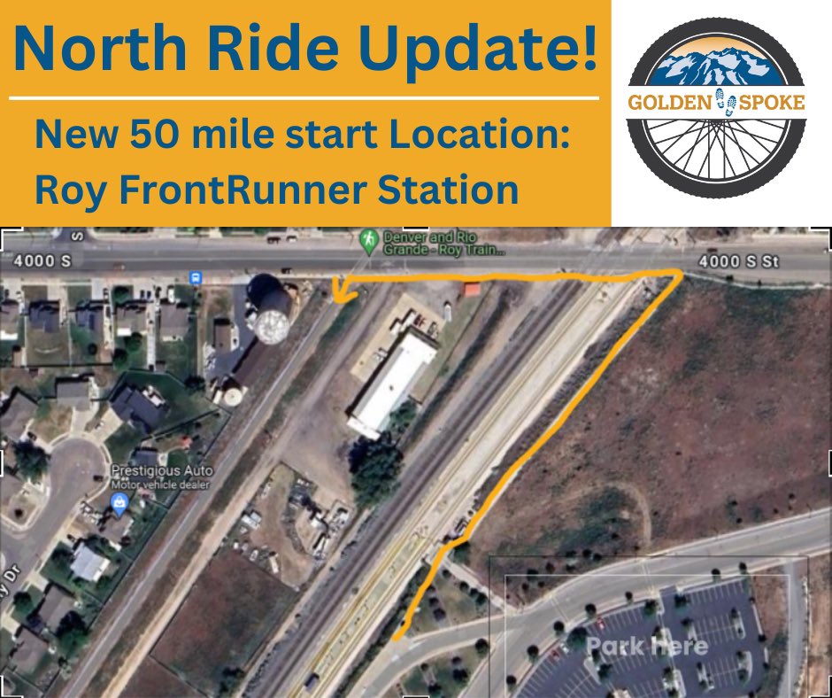 JordanRiverComm's tweet photo. For those of you signed up to start in Ogden on Saturday, we regret that we have to move the starting location from High Adventure Park to the Roy FrontRunner Station. 

The Roy FrontRunner Station is located at 4155 Sandridge Dr, Roy, UT. https://t.co/4CrVoI7lH1