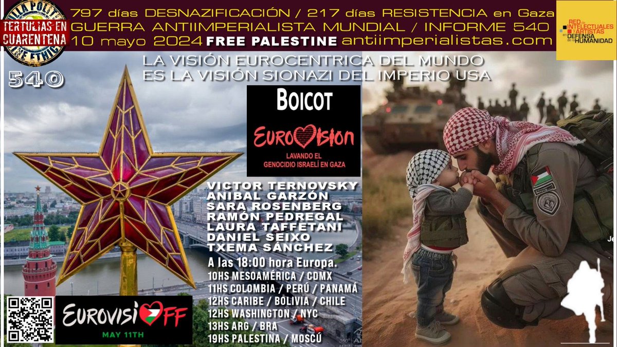 Nos vemos a las 18.30, en menos de 1 hora en @antimperia1ista para hablar algo de cultura y política, como el boicot a Eurovisión por la participación del régimen sionista. Para ver en directo youtube.com/watch?v=70pSbi…