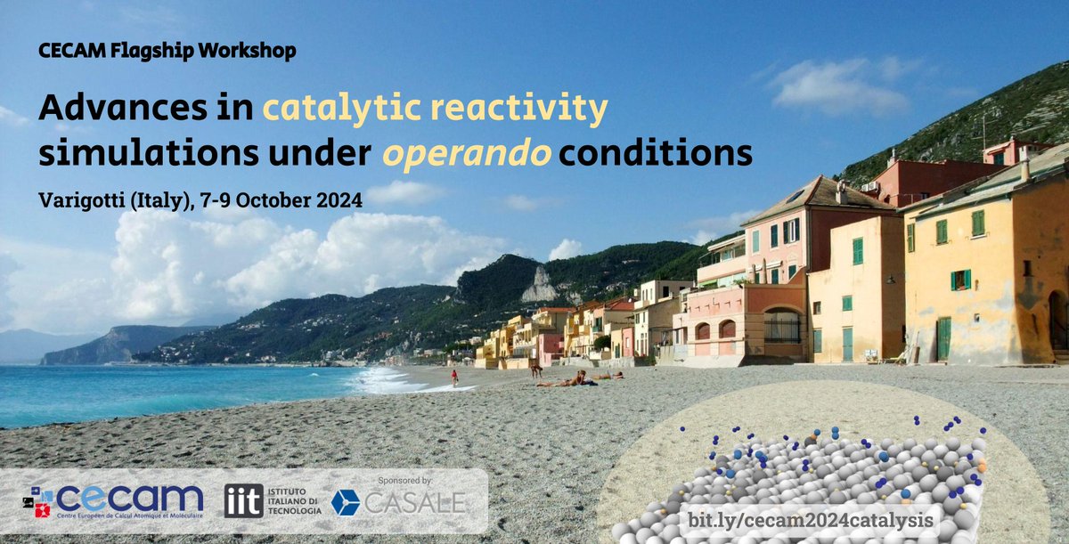 Interested in catalytic simulations? 
Check out our <a href="/cecamEvents/">CECAM</a> workshop in Liguria (Italy) Oct. 7-9, to explore modern approaches (incl. #ML) to simulate catalytic reactivity under realistic conditions!
Apply by June 15 through CECAM
bit.ly/cecam2024catal… 
#compchem please RT