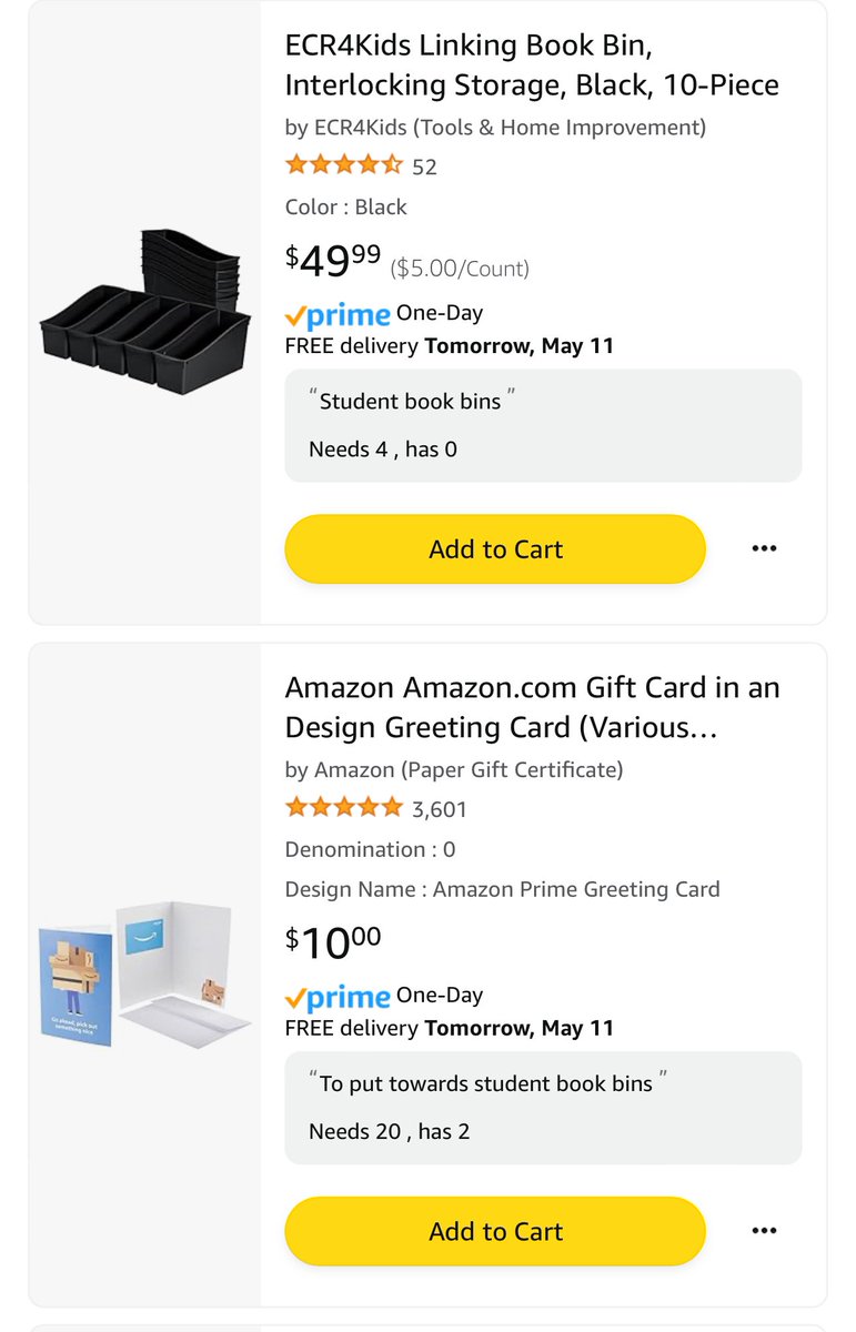 💜2nd grade
💙Title one
My students use book bins in our classroom daily. After 5 years, they need to be replaced. Most of them are cracked and broken. 

Would you be willing to donate a $10 gift card towards some new ones? Any help is truly appreciated 💜
amazon.com/hz/wishlist/ls…