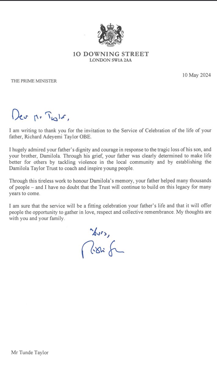 DamilolaTaylorTrust (@dttlondon) on Twitter photo Thank you Prime Minister <a href="/RishiSunak/">Rishi Sunak</a> <a href="/10DowningStreet/">UK Prime Minister</a> Tomorrow will be a wonderful tribute #LegacyOfHope Thank you Prime Minister <a href="/RishiSunak/">Rishi Sunak</a> <a href="/10DowningStreet/">UK Prime Minister</a> Tomorrow will be a wonderful tribute #LegacyOfHope