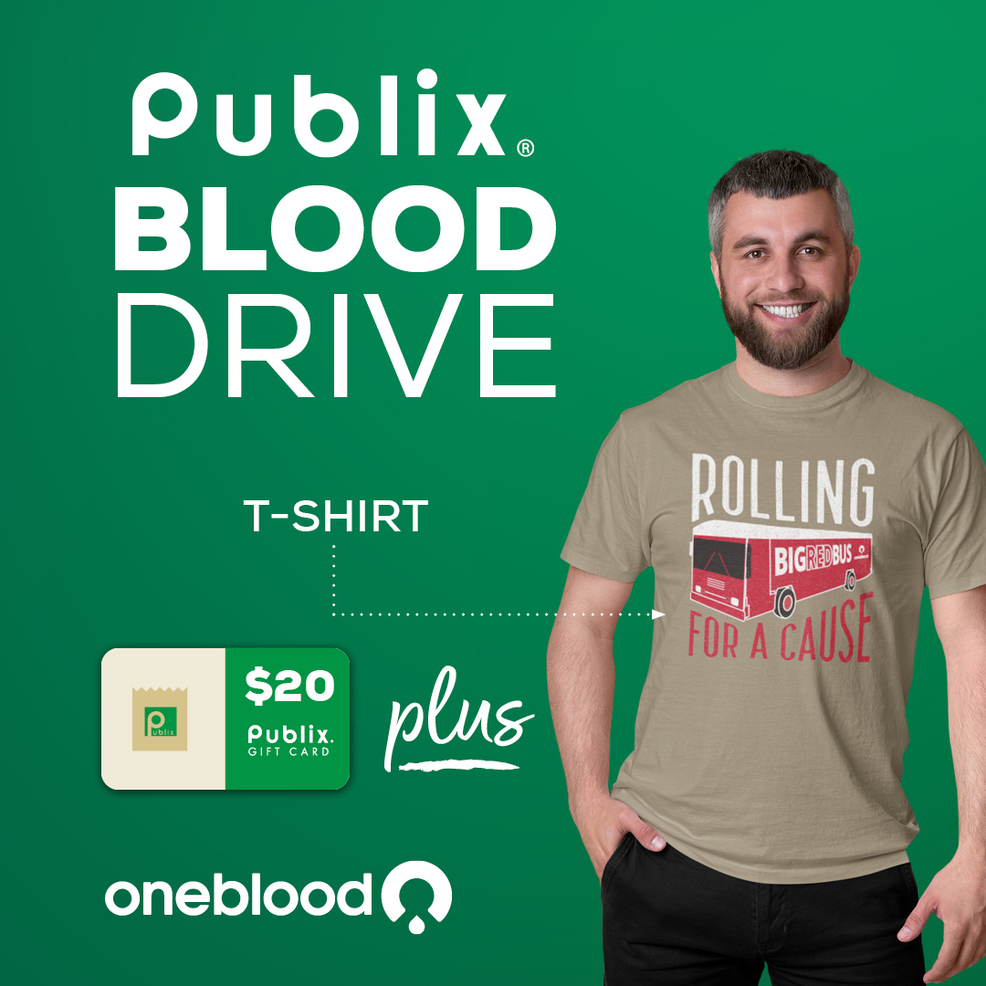 [𝗠𝗮𝘆 𝟮𝟬𝟮𝟰] The #BigRedBus is stopping by select @Publix stores! Donate blood and receive a 🛒 𝗙𝗿𝗲𝗲 $𝟮𝟬 𝗣𝘂𝗯𝗹𝗶𝘅 𝗚𝗶𝗳𝘁 𝗖𝗮𝗿𝗱 and a Limited-edition Big Red Bus T-shirt. Learn more: bit.ly/3xZB99e