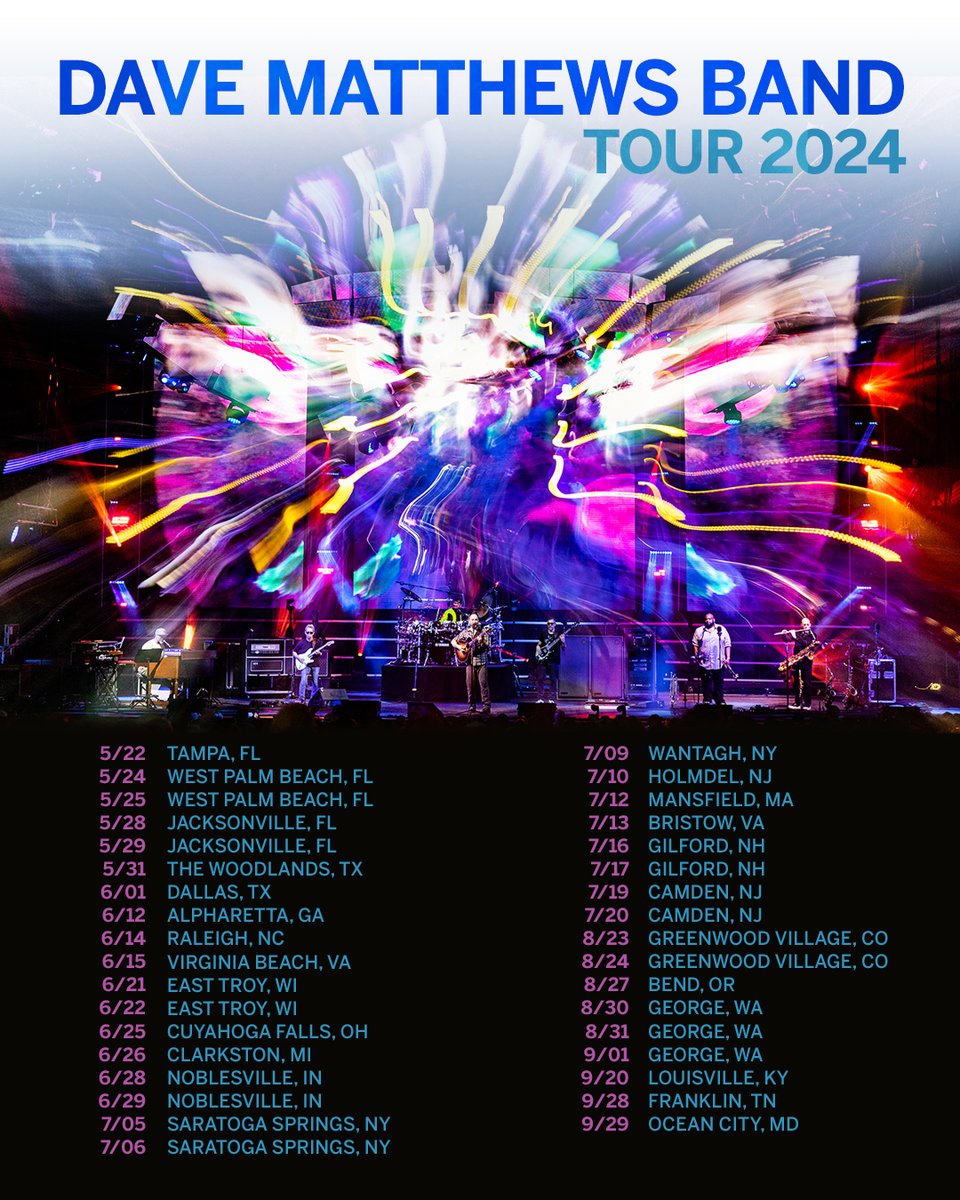 davematthewsbnd's tweet photo. Dave Matthews Band US Summer Tour starts on May 22nd in Tampa, FL! Visit https://t.co/9UhSTVA8ll for tour dates and tickets &amp; #SeeYouOnTheRoad. https://t.co/Z1zROe772G