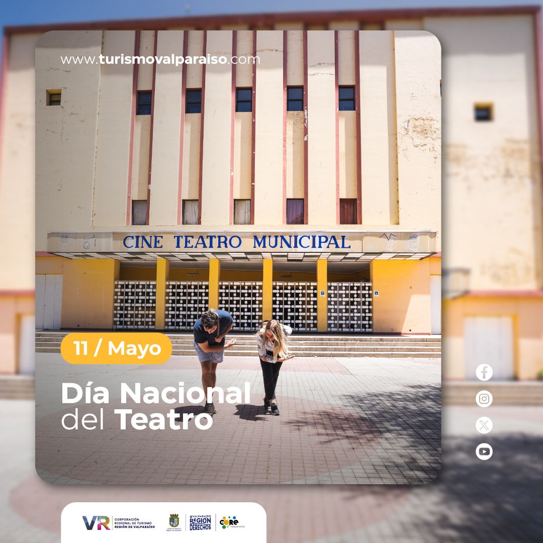 ¡Hoy celebramos el #DíaDelTeatro!🎭 fecha que se conmemora en el día del natalicio del destacado director, dramaturgo y actor chileno, Andrés Pérez Le enviamos un gran saludo a los actores y actrices de #ValparaísoRegión que dan vida a este arte escénico que llena de emociones🥰