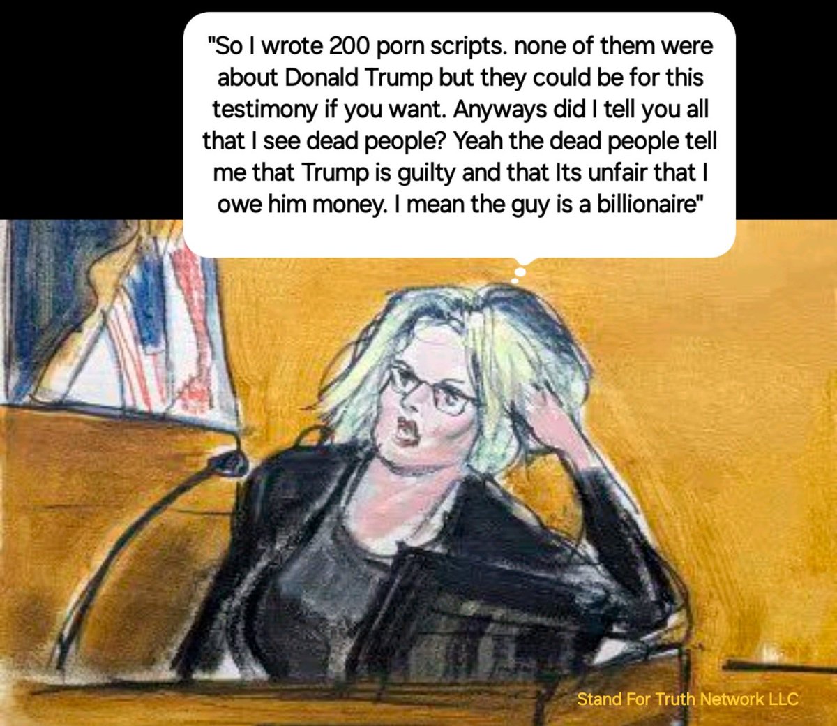 Here is a transcript of a not completely factual but very close Stormy Daniels testimony in court this week.