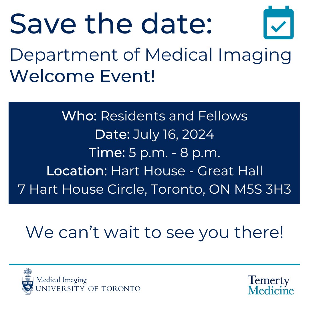 Save the date! MI will be hosting its annual Welcome Event for residents and fellows on Tuesday, July 16 from 5 p.m. - 8 p.m. at Hart House. This will be a great opportunity to network and build connections. Mark your calendars and stay tuned for more information!