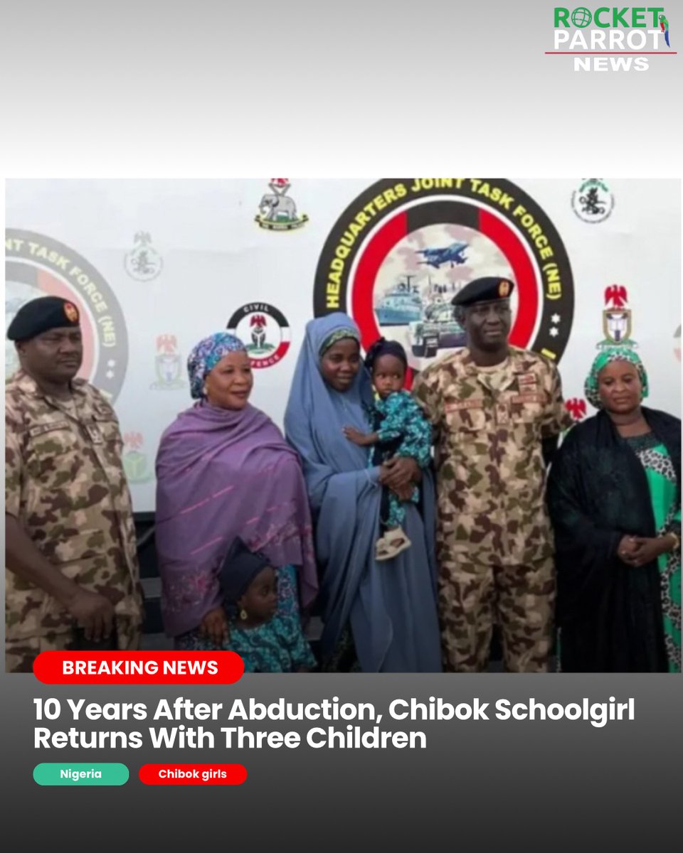 Ten years after the abduction that shook the world, a glimmer of hope emerges as one of the Chibok schoolgirls returns with three children and another on the way.

Read more👇

#ChibokGirls #BringBackOurGirls #rocketparrotnews