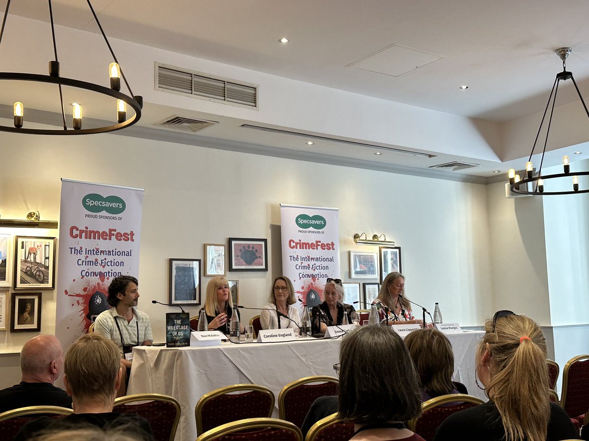 Domestic Noir : when murder is close to home . Yet another fantastic panel at @CrimeFest chaired by the wonderful @LouiseMangos with @emmacurtisbooks @CazEngland @DanMalakin and of course @LauraMLippman .
