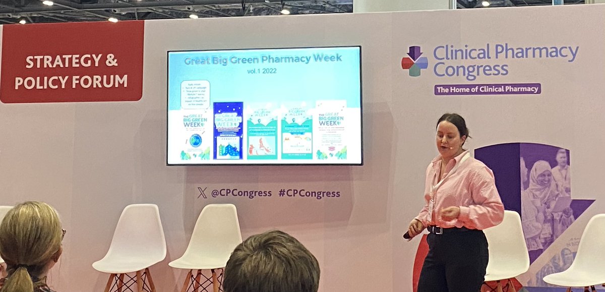 ♻️ Listening to the wonderful @KMedlinskiene speaking @CPCongress about the Great Big Green Pharmacy Week @HullHospitals 💚 #pharmacyZero30 #CPCongress @PharmDeclares @UoBPaMS