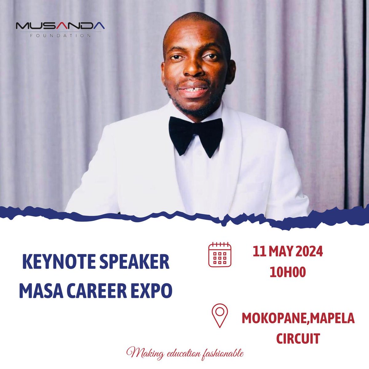 Musanda 🎓✨🎓 

We invading Mokopane in Limpopo Tomorrow at 10h00 🎓✨🎓✨🎓 

MASA Career Expo 🎓

Musanda Foundation - Making Education Fashionable 🎓✨🎓

#MusandaFoundation 
#Education4ALL