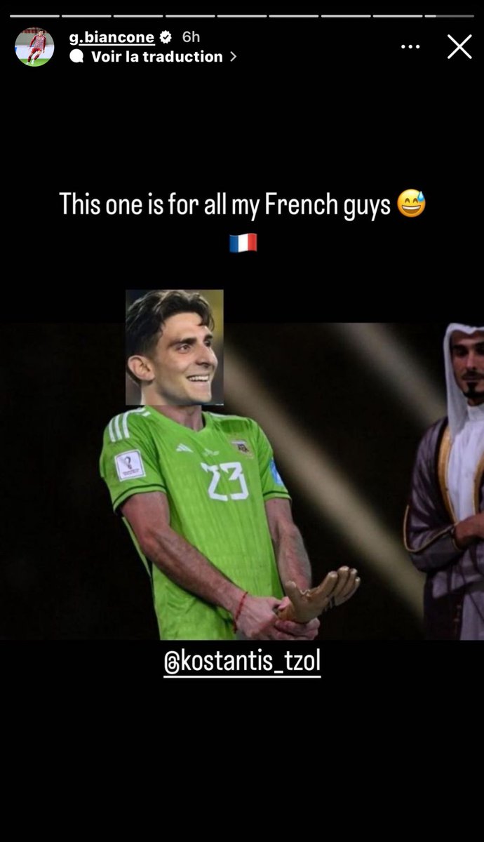 ActuL1_'s tweet photo. Giulian Biancone (Olympiakos) en story Instagram après avoir éliminé l’Aston Villa de Martinez 😭😭

« Celle-ci est pour tous mes gars français » 😹 https://t.co/4OoF0MHfaL