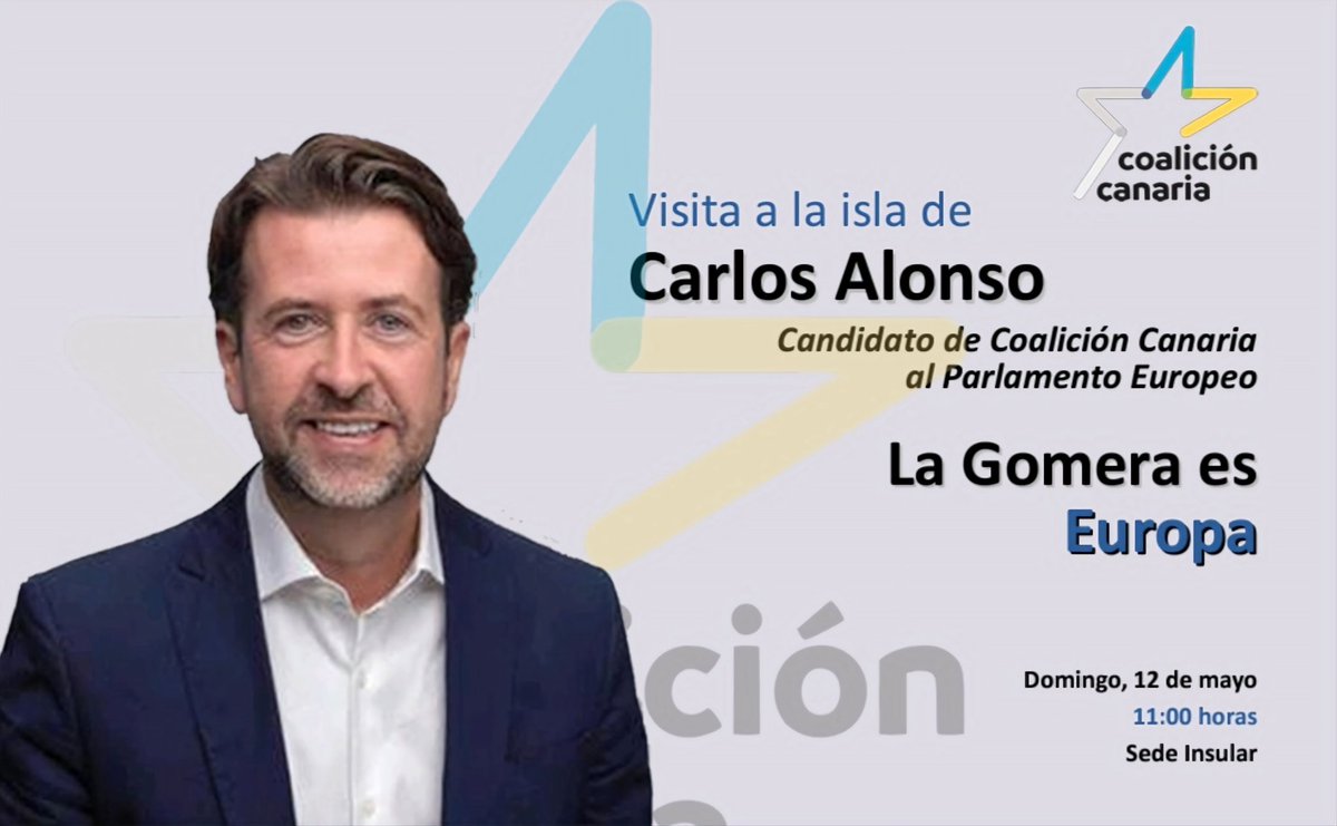 @CarlosislaUE, candidato al Parlamento Europeo, estará de vista en La Gomera este domingo 12 de mayo, para analizar los principales problemas a los que se enfrentan las islas no capitalinas. #EleccionesEuropeas #AcentoCanario Te esperamos!!!