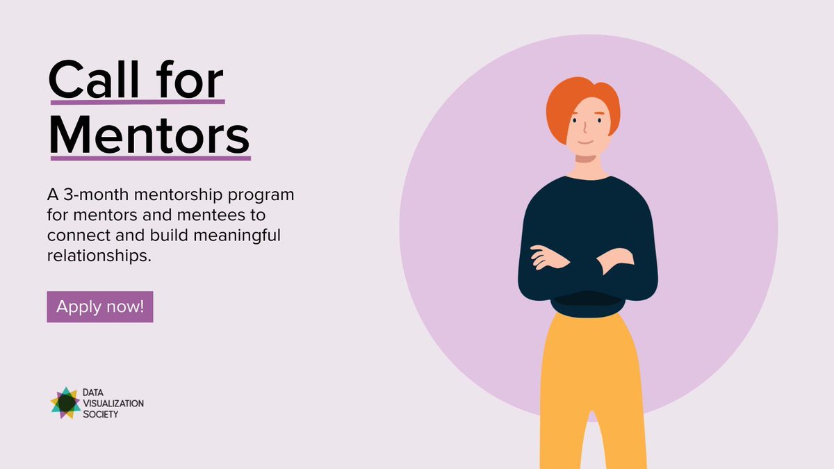 DataVizSociety's tweet image. Apply as a mentor today for our DVS Mentorship Program and provide valuable 1-on-1 guidance to the #dataviz practitioners of tomorrow. 

📋Apply here: buff.ly/3OGiYdz

Full Mentorship details: buff.ly/3YzvbVT