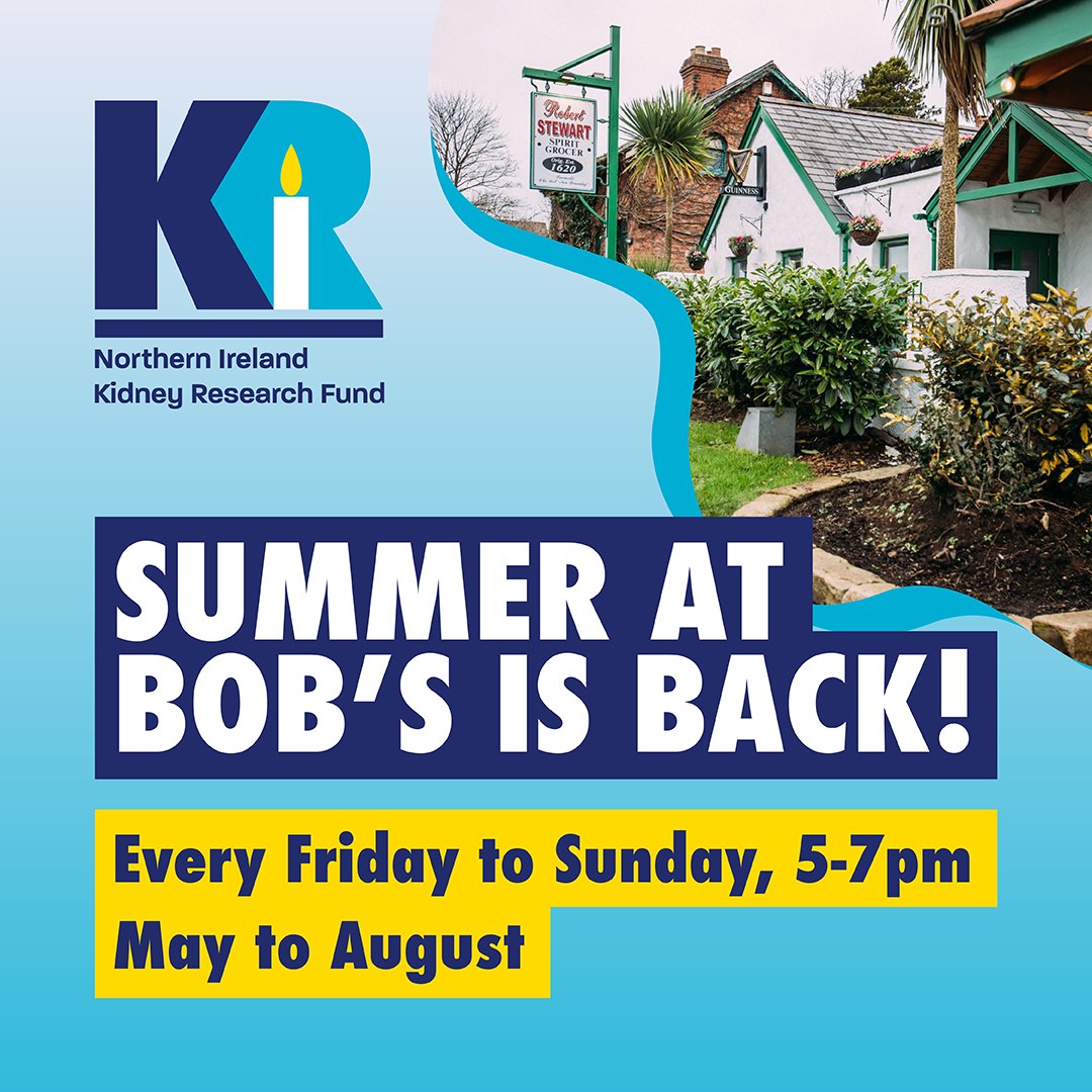 📣We are delighted to be partnering with Bob Stewarts again as their Summer #charitypartner 🥳 We have partnered with NIKPA for the month of May. Drop by this weekend and say hello - they will be there from 5-7pm. #nikidneyresearch #KidneysMatter #KidneyCommunity #LightingTheWay
