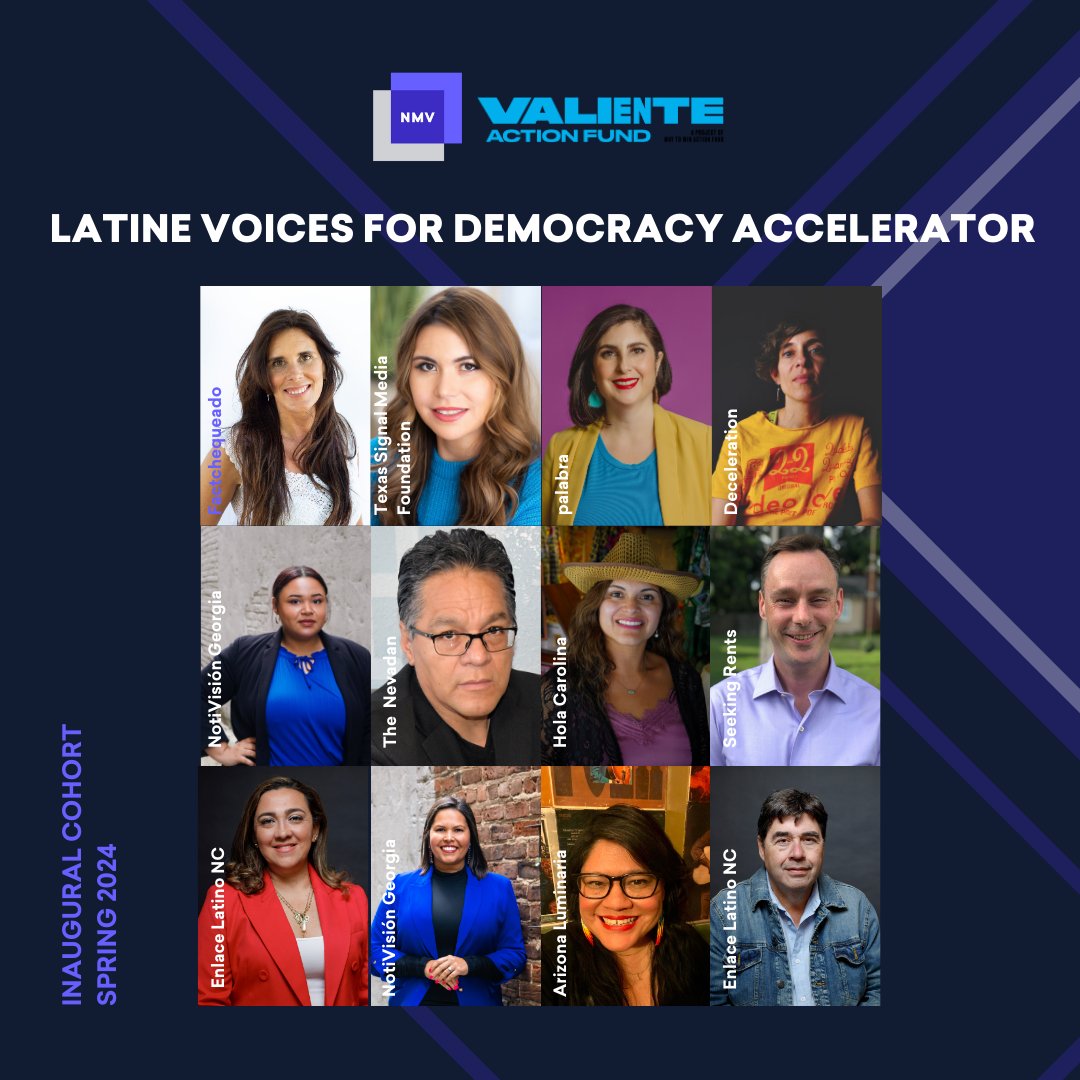 We're thrilled to announce the 10 Latine-led local media orgs selected for @NewMediaVenture + Valiente Action Fund’s inaugural Latine Voices 4 Democracy Accelerator! 📣 We’ll support them over the next 7 months with capital, tools, & training. Read more: newmediaventures.org/investments/an…