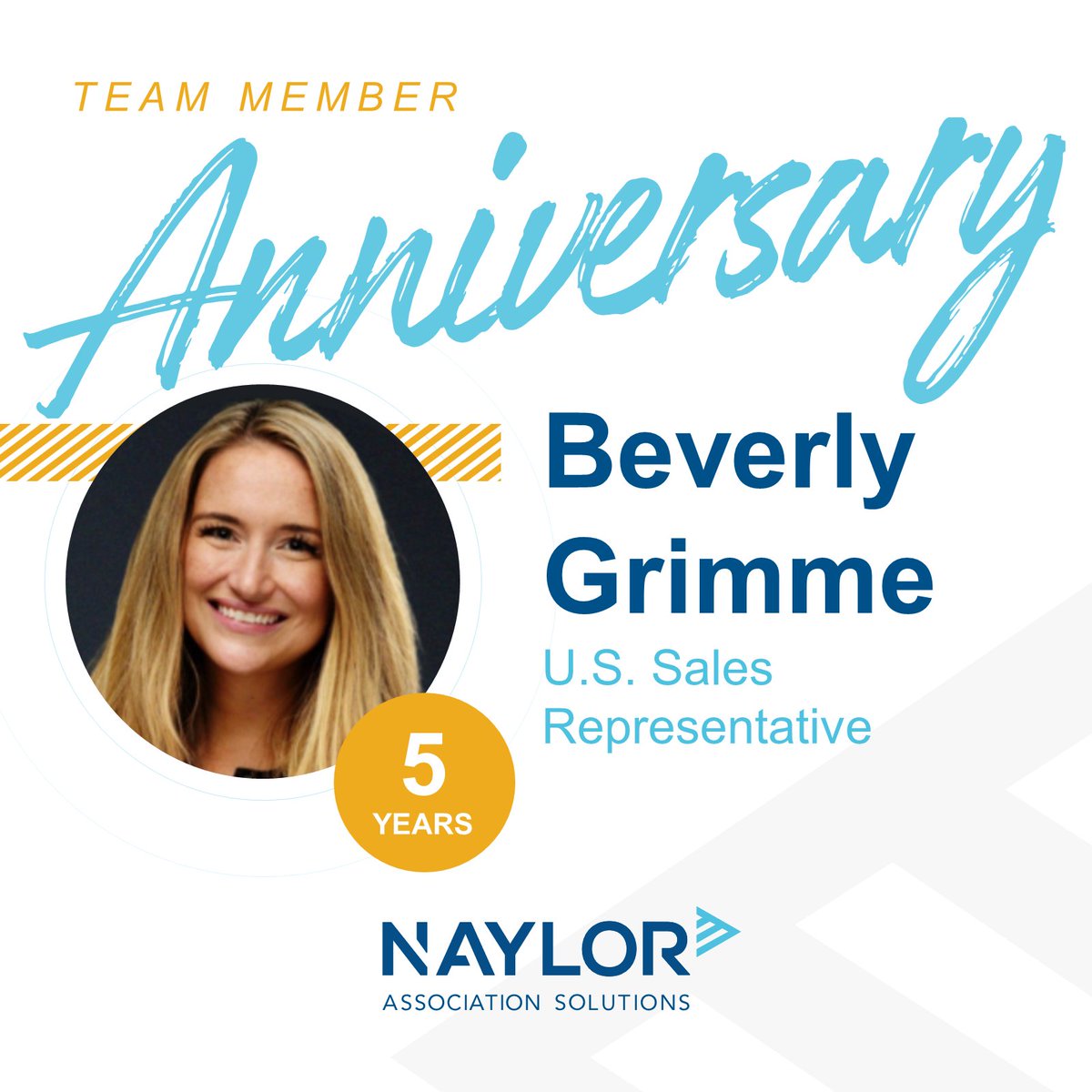 Today marks a milestone as we celebrate Beverly Grimme, U.S. Sales Representative, 5-year anniversary at Naylor Association Solutions! Beverly's contributions have been nothing short of exceptional. Join us in congratulating Beverly on this milestone! 🥳