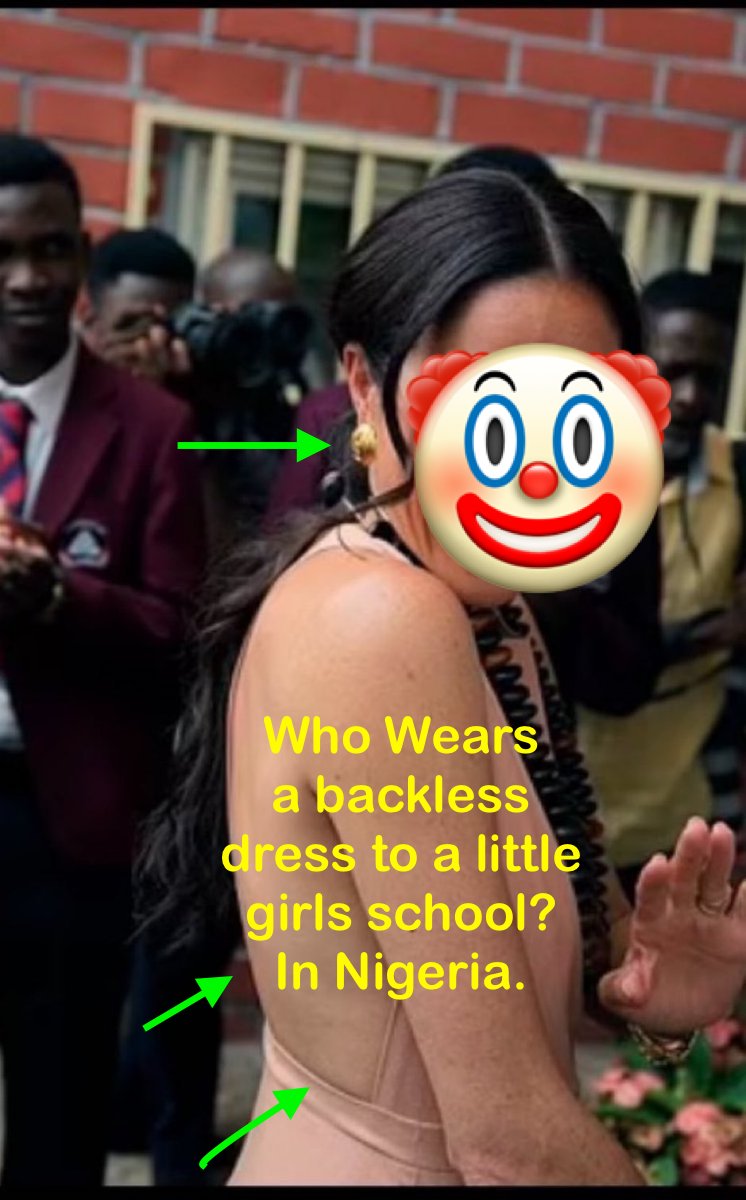 🔥📢🔽What kind of #HoeBag wears a backless dress to a #Conservative country, very #Catholic and proud of it, ESPECIALLY TO A SCHOOL WITH YOUNG GIRLS??⛵️🛳️⚓️ #MeghanWasAYachtGirl #FOMeghan #MeghanAndHarryAreAJoke 🔥🔥🔥#MeghanLaughedOutOfHollywood 📢📢📢#FOHarryandMeghan #FOHarry
