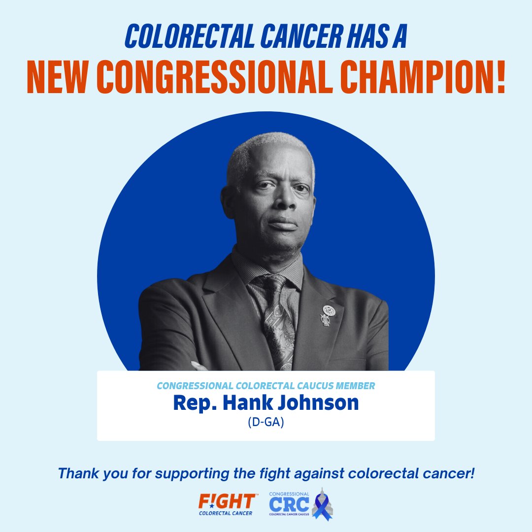 Excited to welcome @RepHankJohnson as a #RelentlessChampion for the colorectal cancer community to the Congressional #ColorectalCancer Caucus! Encourage your member to join him: fightcolorectalcancer.org/advocacy/actio…