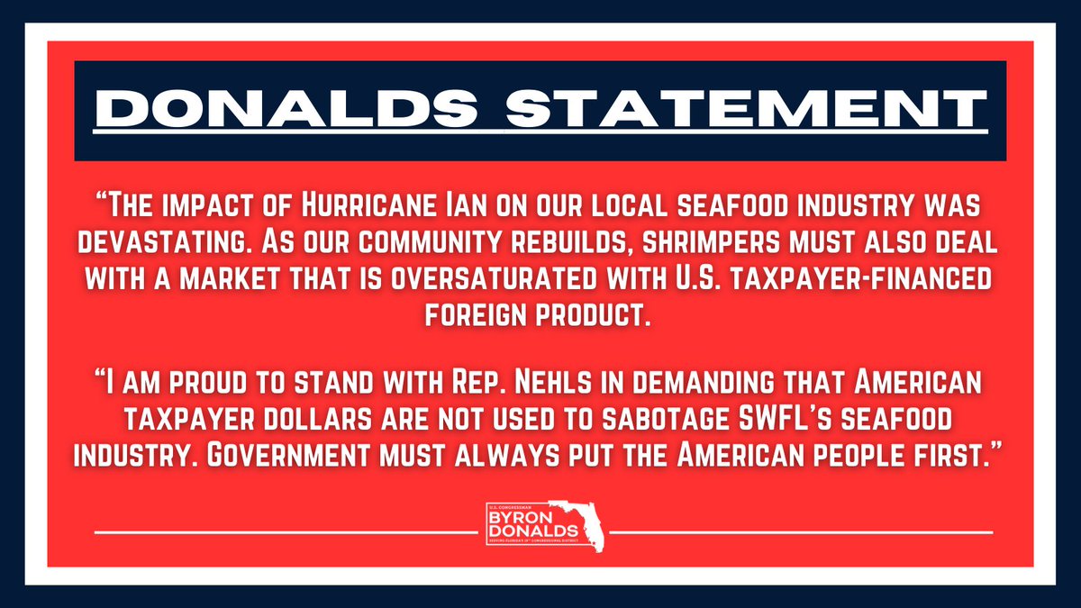 Shrimpers play a pivotal role in our local economy, culture, & community. Last month, I joined @RepTroyNehls in demanding that OUR taxpayer dollars aren't used to sabotage SWFL's seafood industry. On this National Shrimp Day, I am proud to stand as your advocate in Congress.