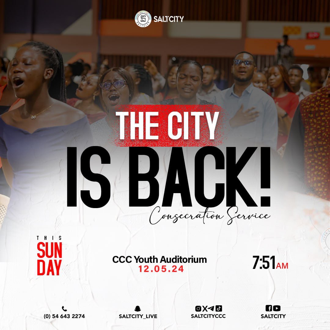 We're excited to kick off the semester with an incredible Consecration service this Sunday. Let's start the semester with God at the center. See you there!😊

#CCC #SaltCity #ConsecrationService #SundayService #Church #HappySunday