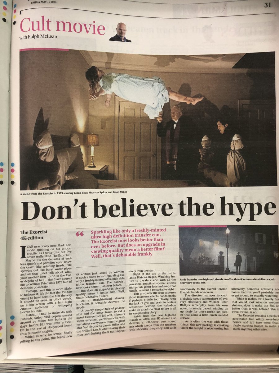 Getting stuck into #TheExorcist in my #CultMovies column today in the @irish_news