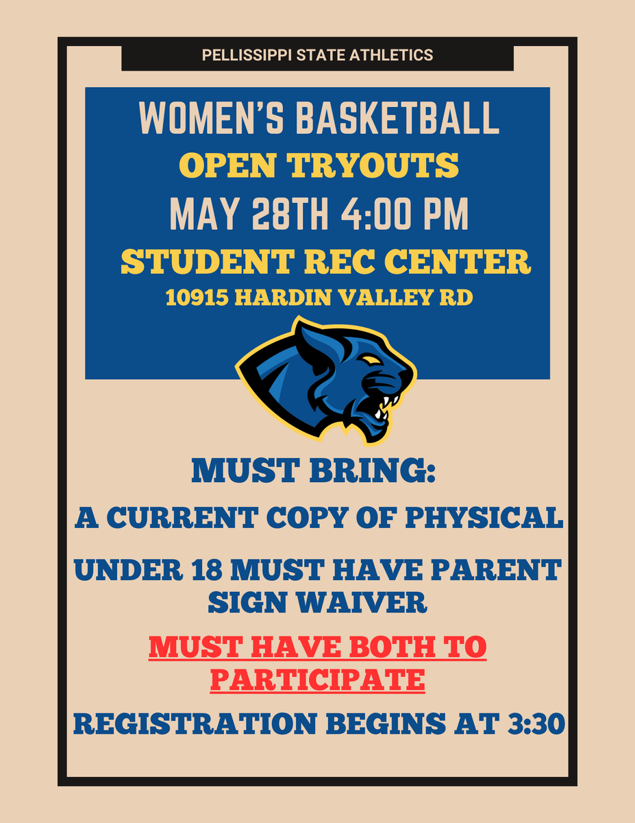 💥ATTENTION💥 Women's Basketball Open Tryouts Information 👇 #ComeToTheSip #PellissippiPanthers