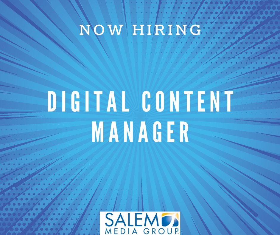 Salem Media Group is hiring a Digital Content Manager. For more information about this opportunity &to apply online, please visit careers-salemmedia.icims.com/jobs/3183/digi…. #job #media #radio #sales #digital #broadcast #hiring #salemmediagroup #remoteopportunity