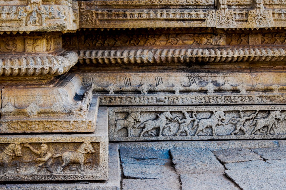 Architectural details. Vittala temple, Hampi, India. A UNESCO World Heritage Site.