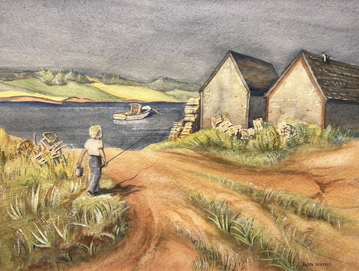 Eileen Bentley (Canadian) - Watercolour - Fishermen At Gaspereaux, PEI.  On our website gabor-bonniere.com #art #fineart #canadianart #artforsale #artcollector #artdealer #artgallery #toronto