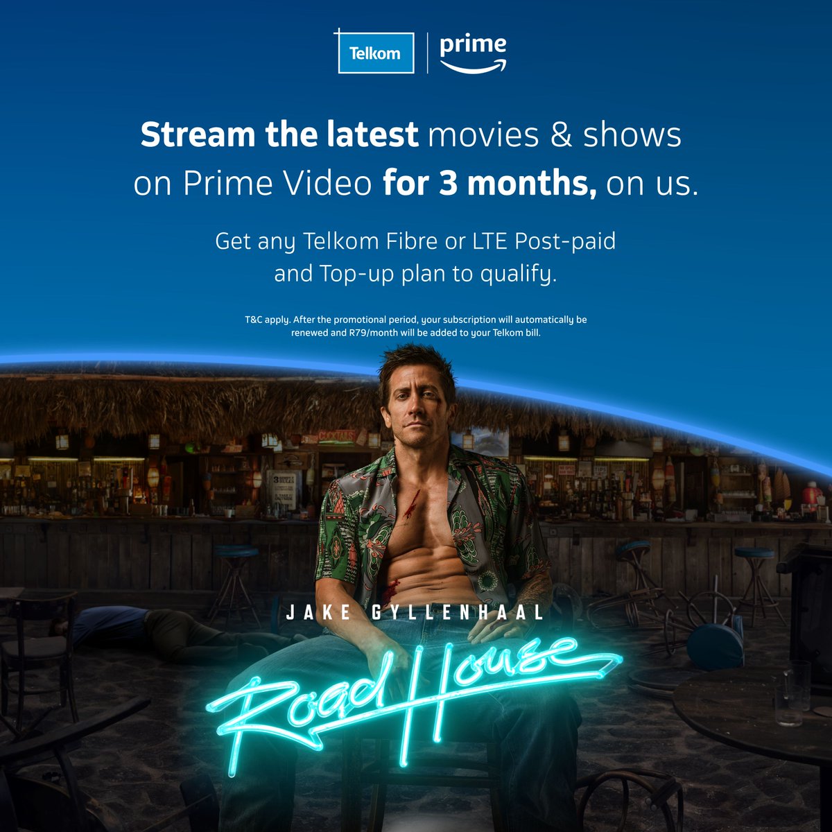 Get ready to be swept off your feet by 'Road House'! This action-packed blockbuster promises thrills 👀! Sign up for our Telkom Fibre or LTE Post-paid & Top-up plan today and you will get 3 months of Prime Video on us! #TelkomxPrimeVideo Learn more: bit.ly/3UBILq2