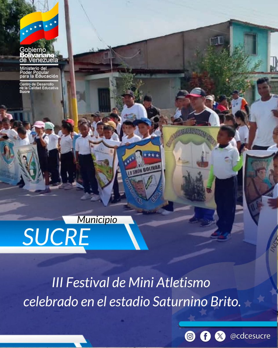 Educación Física  para la vida. 
La parroquia Raúl Leoni de del municipio Sucre realizó el III Festival   de mini atletismo con  mucha alegría y entusiasmo. 
.#VenezuelaFestivalDeAmor #mppe
<a href="/NicolasMaduro/">Nicolás Maduro</a>
@MPPEDUCACION

<a href="/_LaAvanzadora/">Yelitze Santaella</a>

@karenlypsuv