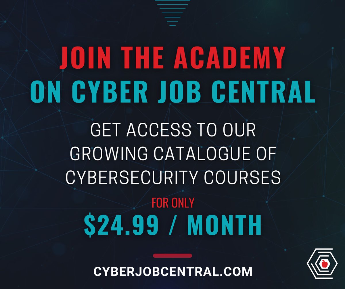 Ready to unlock your cybersecurity potential? Join the Academy at Cyber Job Central today!
hubs.li/Q02wvNwZ0
#Cybersecurity #Cyber #Security #CybersecurityCourses #Courses #CyberCourses #CyberJobs #TechJobs #CybersecurityJobs #CyberJobAcademy #CyberJobCentral