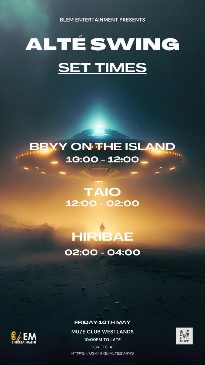 Perfect start of the weekend Plan, happening tonight at <a href="/muzeclub/">MUZE</a> from 10:00Pm on decks we have the greats, BBYY on the Island, Hiribae, and Taio.
Secure your tickets here usanii.ke/alteswing
See you at the Dancefloor