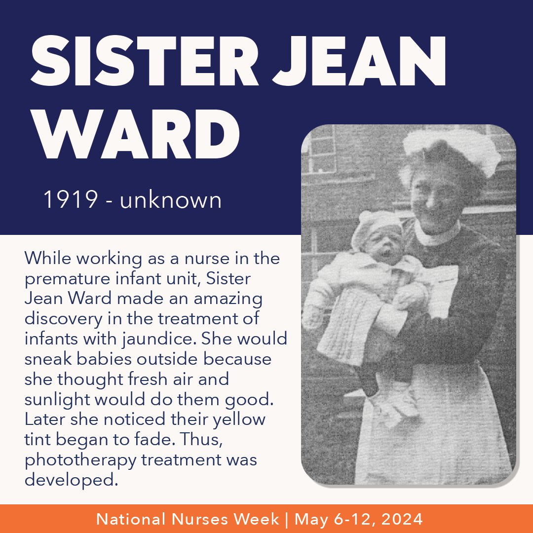 Happy #NationalNursesWeek! Today we celebrate Sister Jean Ward, the nurse who discovered a treatment for jaundice in infants. Learn more about Sister Jean Ward and other trailblazing nurses👇 travelnursing.org/a-celebration-… #Nurses #NursesWeek #NursingHistory #NursingTrailblazers