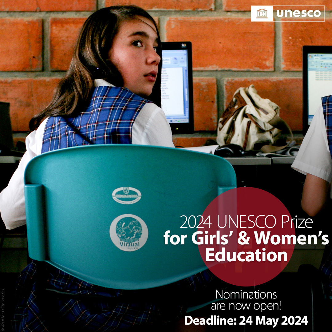 🟣 Nominations for the 2024 UNESCO Prize for Girls’ & Women’s Education are open! Is your project transforming the lives of girls’ & women in and through education? Then we want to hear from you! shorturl.at/gqvR6 #HerEducationOurFuture