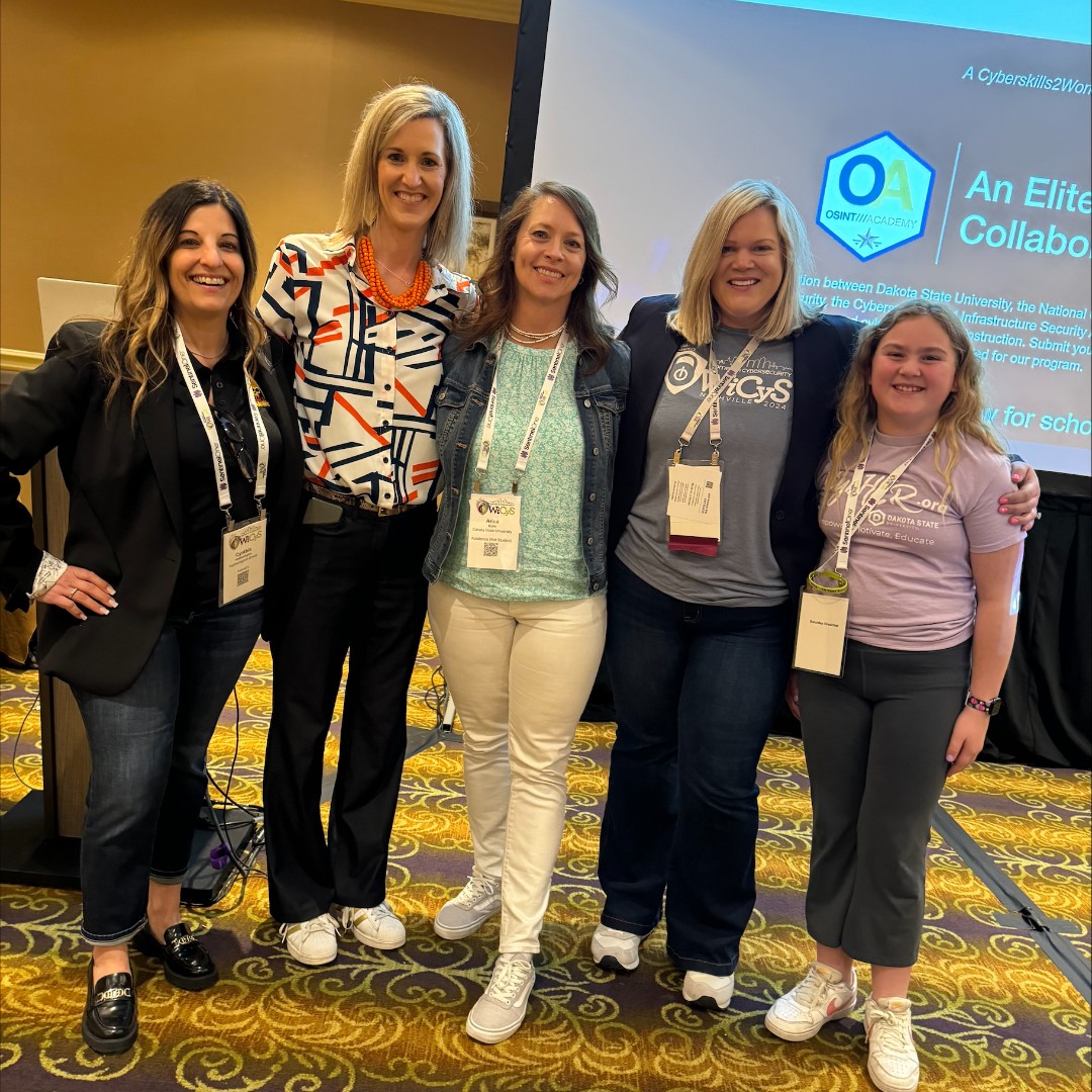 DakotaState's tweet photo. Dakota State staff and students joined with partners from #Hetheringtongrp to present a workshop titled OSINT Unveiled: Techniques and Tools for Effective Information Gathering at the @WiCySorg 2024 Conference.
📰 https://t.co/9zxQGf0kBZ
#DakotaState #DSUcyber #CybHER https://t.co/ZvnW4d7KvA
