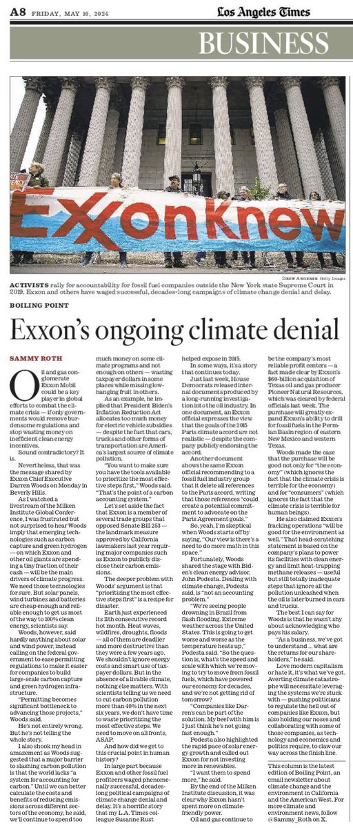 In today’s @latimes: My column calling out ExxonMobil CEO Darren Woods for claiming we need “more math” to solve climate change, when the real problem is that his company continues to fight viable clean energy solutions: latimes.com/environment/ne…