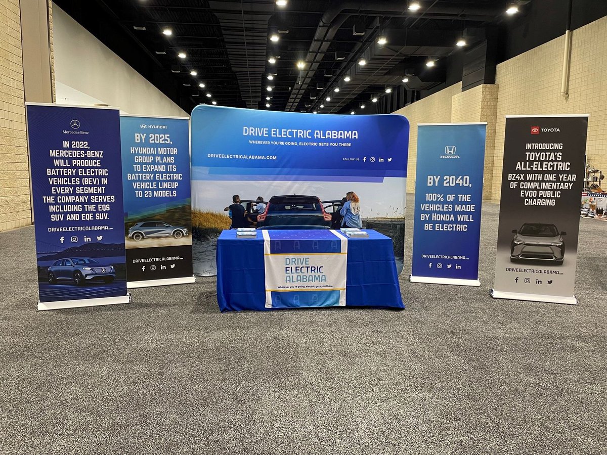 Throughout the duration of the #DriveElectricUSA project and beyond, @DriveEVAlabama has worked with the Birmingham Automobile Dealers assoc. regarding the EV market. Check out this photo from BADA's auto show! #StoriesfromtheField #DriveElectric #DEUSA #EV #partnerships