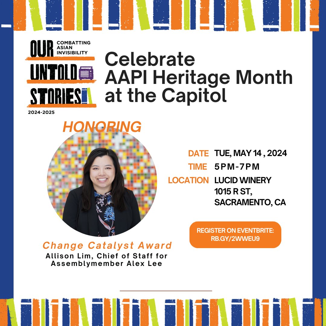 In just a few days, we’ll be honoring Allison Lim, Chief of Staff for Asm. <a href="/alex_lee/">Alex Lee 李天明 (votealexlee.bsky.social)</a> with the Change Catalyst Award for all she’s done to support the AAPI community. Come celebrate with us on Tuesday! #AAPIHM
RSVP at rb.gy/2wweu9