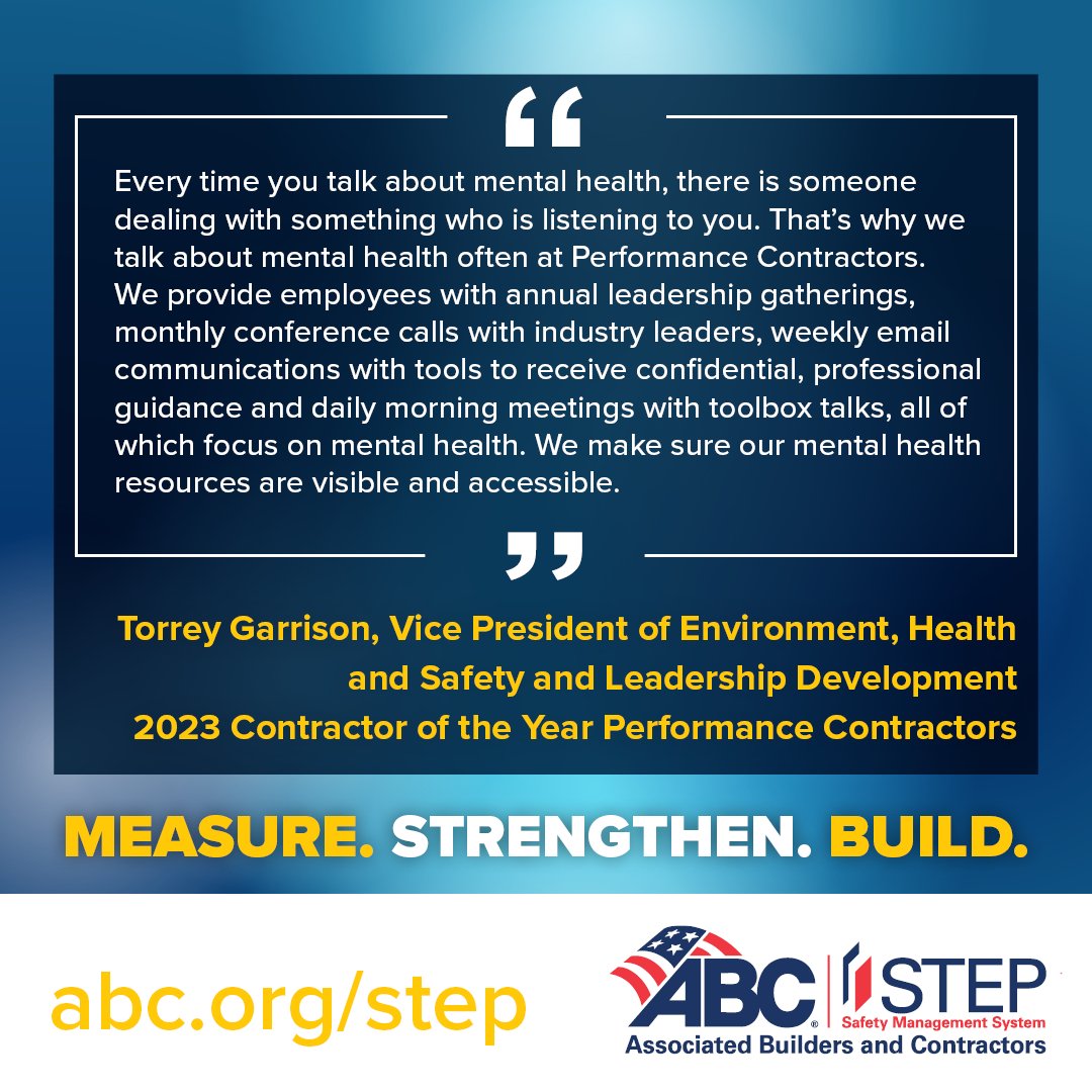 Construction workers use tools every day, and we must give them the tools they need to address mental health and suicide prevention. Their mental health must be prioritized as much as their physical safety. Learn more: abc.org/step #MentalHealthAwarenessMonth