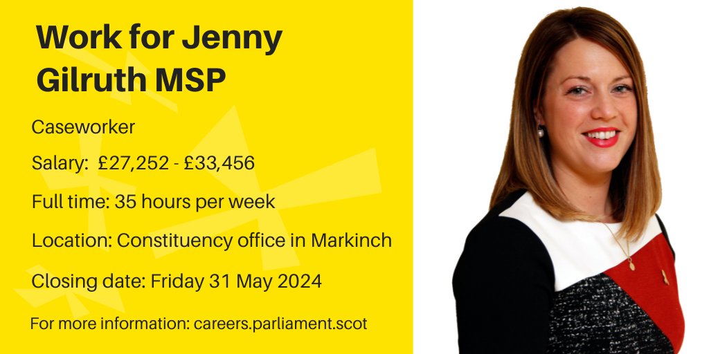 New Caseworker opportunity with Jenny Gilruth MSP (@JennyGilruth), based in #Markinch. Find out more: ow.ly/3rUB50RB75f