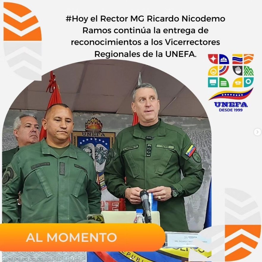 UnefaVrrGuayana's tweet photo. El Vicerrectorado Región Guayana Felicita al Coronel Lex Dulio Almeida Alvarado por recibir la condecoración  25 Aniversario de la Unefa en su primera clase por el M/G Ricardo Nicodemo Ramos Rector de nuestra casa de estudios.
#25AñosUnefa
@Unefa_VEN
@lexalmeida3 
@R_Nicodemo https://t.co/owgImvGnqb