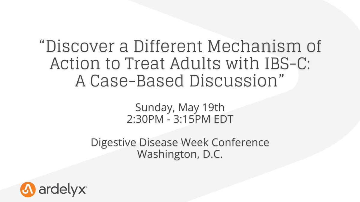 Attending @DDWMeeting? Stop by Dr. Brooks Cash’s presentation: “Discover a Different Mechanism of Action to Treat Adults With IBS-C: A Case-Based Discussion.” Learn more: ow.ly/TUMH50RASJU #DDW2024