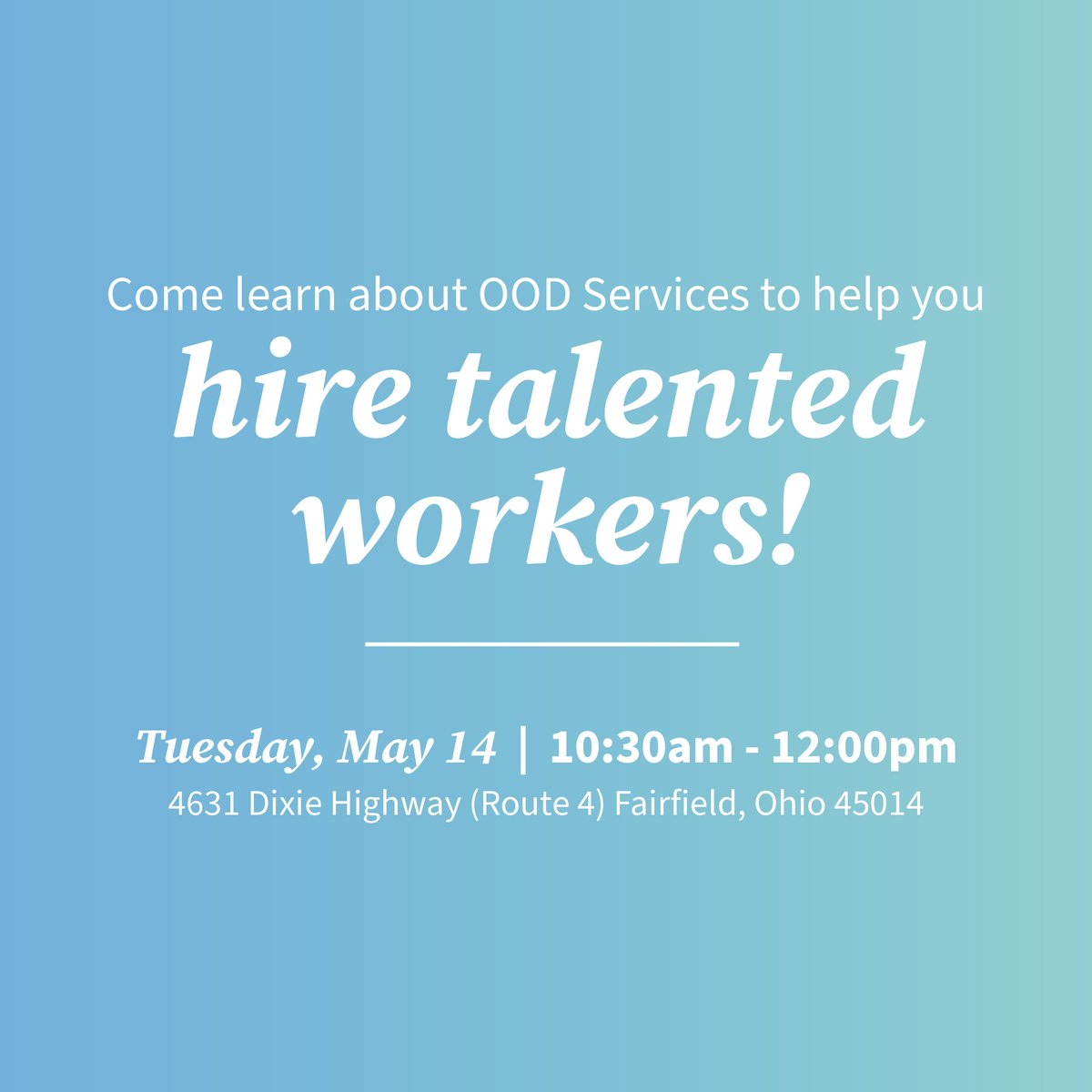 Attend an Opportunities for Ohioans with Disabilities business seminar on Tuesday, May 14 from 10:30 a.m. to noon at our Butler County office to learn more! Link: loom.ly/jw3VOTs #OhioMeansJobs #BusinessSeminar #LearnMore