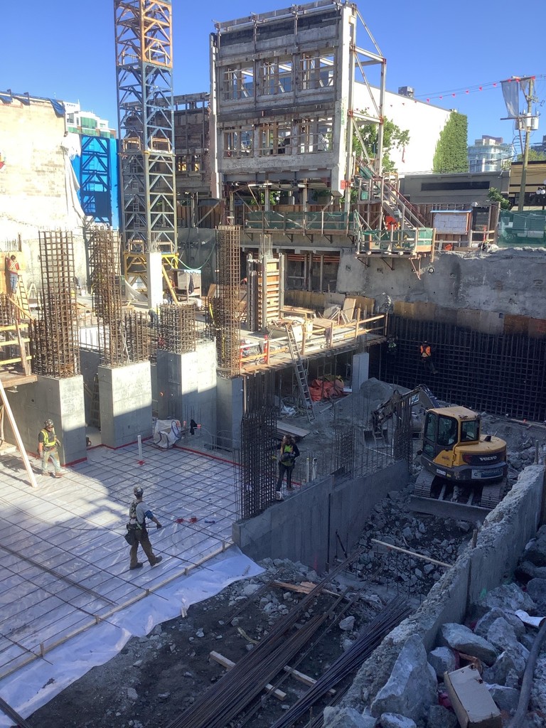 A recent photo from our 825 Fort Street project in Victoria, BC. Our team designed a structural steel frame to temporarily suspend the heritage façade while the building behind is being constructed to preserve the historically significant façade for future generations.