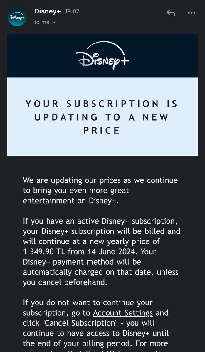 Disney Plus vermediği hizmete zam yapmış. Keşke taahhüt ettiği içeriklerle ilgili de böyle mail gönderseler @DisneyPlusTR
