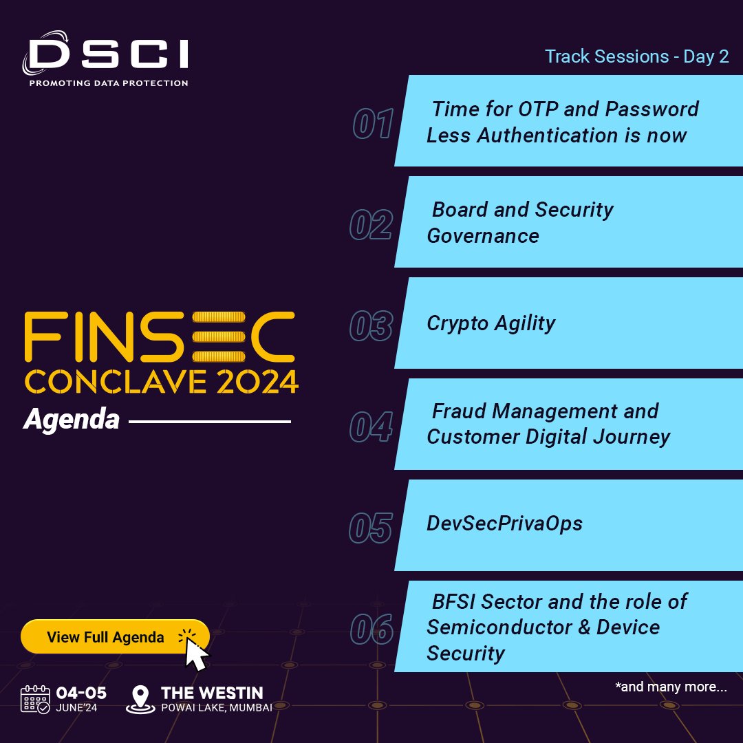 #FINSEC2024 | Get ready to experience the future of #financialsecurity with our power packed agenda which will deliberate on many critical areas of security & privacy, including industry workshops and Innovation Box. Some of the key areas which will be covered at the event- 👉
