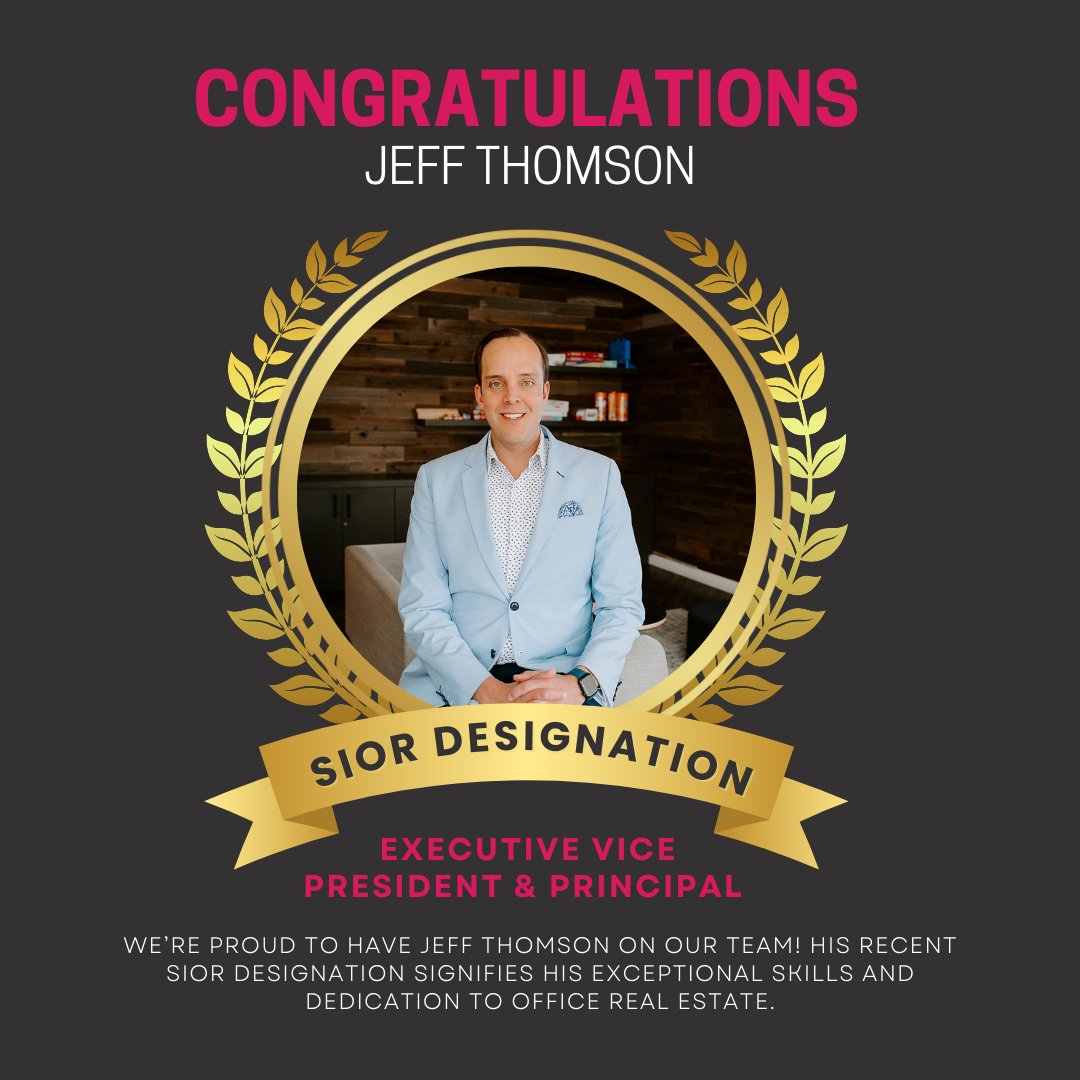 We are proud to announce our Executive Vice President and Principal, Jeff Thomson, has recently achieved the prestigious SIOR designation! @SIOR_CCC  and <a href="/SIORglobal/">SIOR</a>
