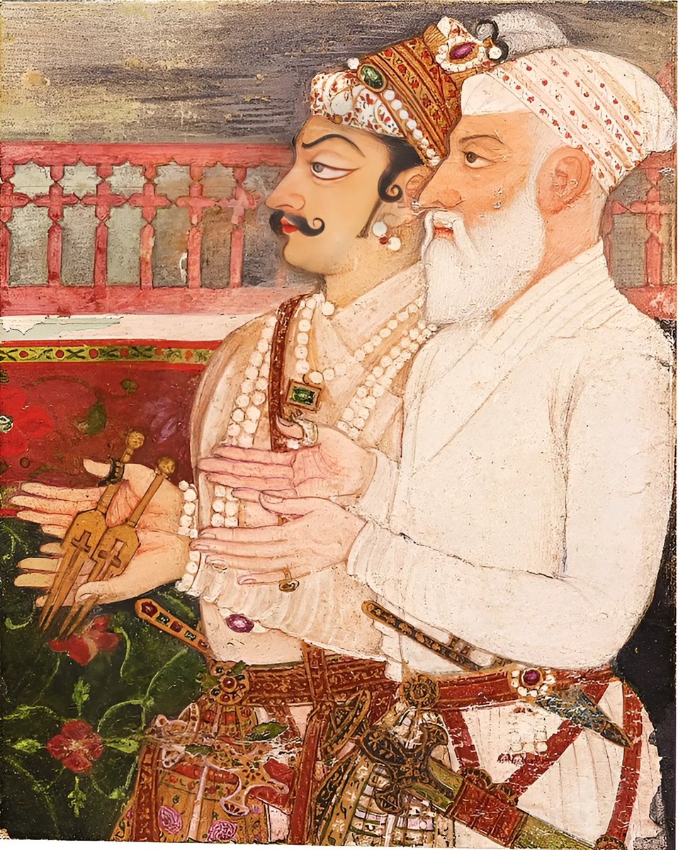 Raja Man Singh Rathor with Nawab Khanjahan Koka presenting the keys of Daulatabad fortress to Emperor Aurangzeb (a fragment), attributed to Bhavanidas, Kishangarh, circa 1720.