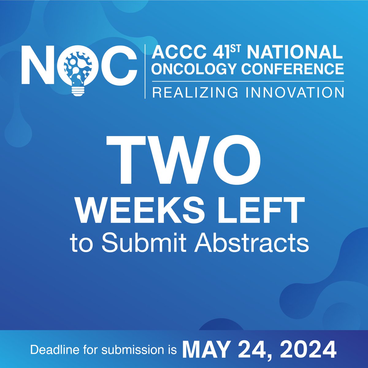 There’s just 2 weeks left to submit abstracts for the ACCC 41st National Oncology Conference, Oct 9-11, in Minneapolis, MN. Tell us how your program supports the 2024-2025 President’s Theme: Reimagining Community Engagement and Equity in Cancer. Learn more bit.ly/3TX2vUI